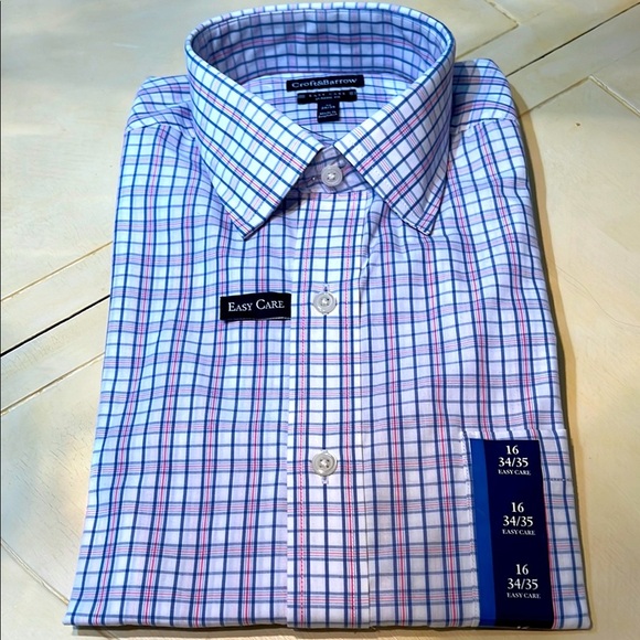 CROFT & BARROW MENs LONG SLEEVE DESS SHIRT Blue Pink on white backing - Picture 1 of 5